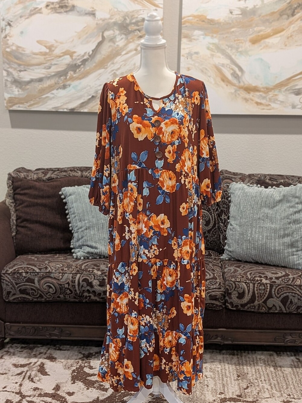Celeste - Rust Floral Tiered Dress